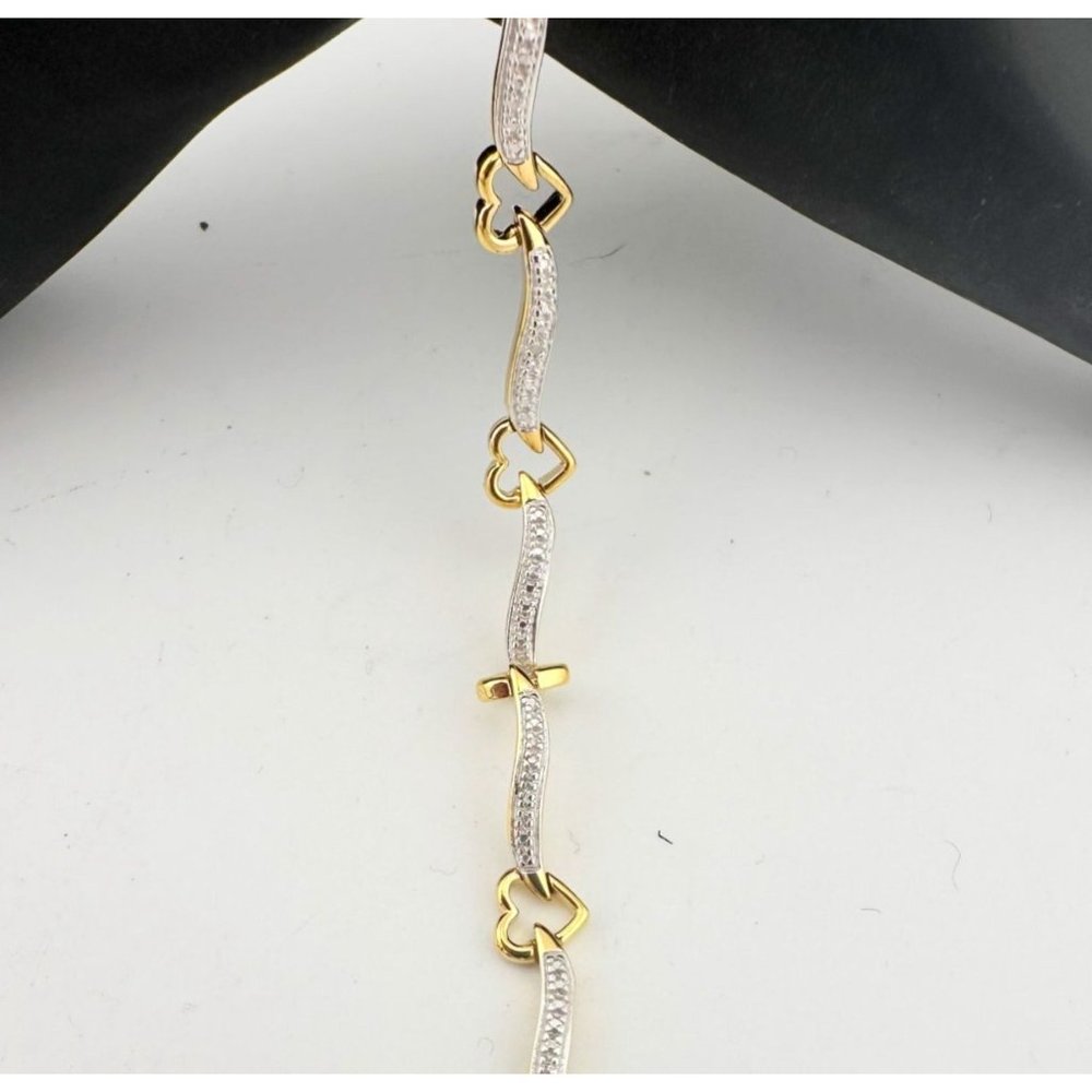 Beautiful Heart and Diamond Ribbon Bracelet - 14kt Gold overlay Sterling Silver
